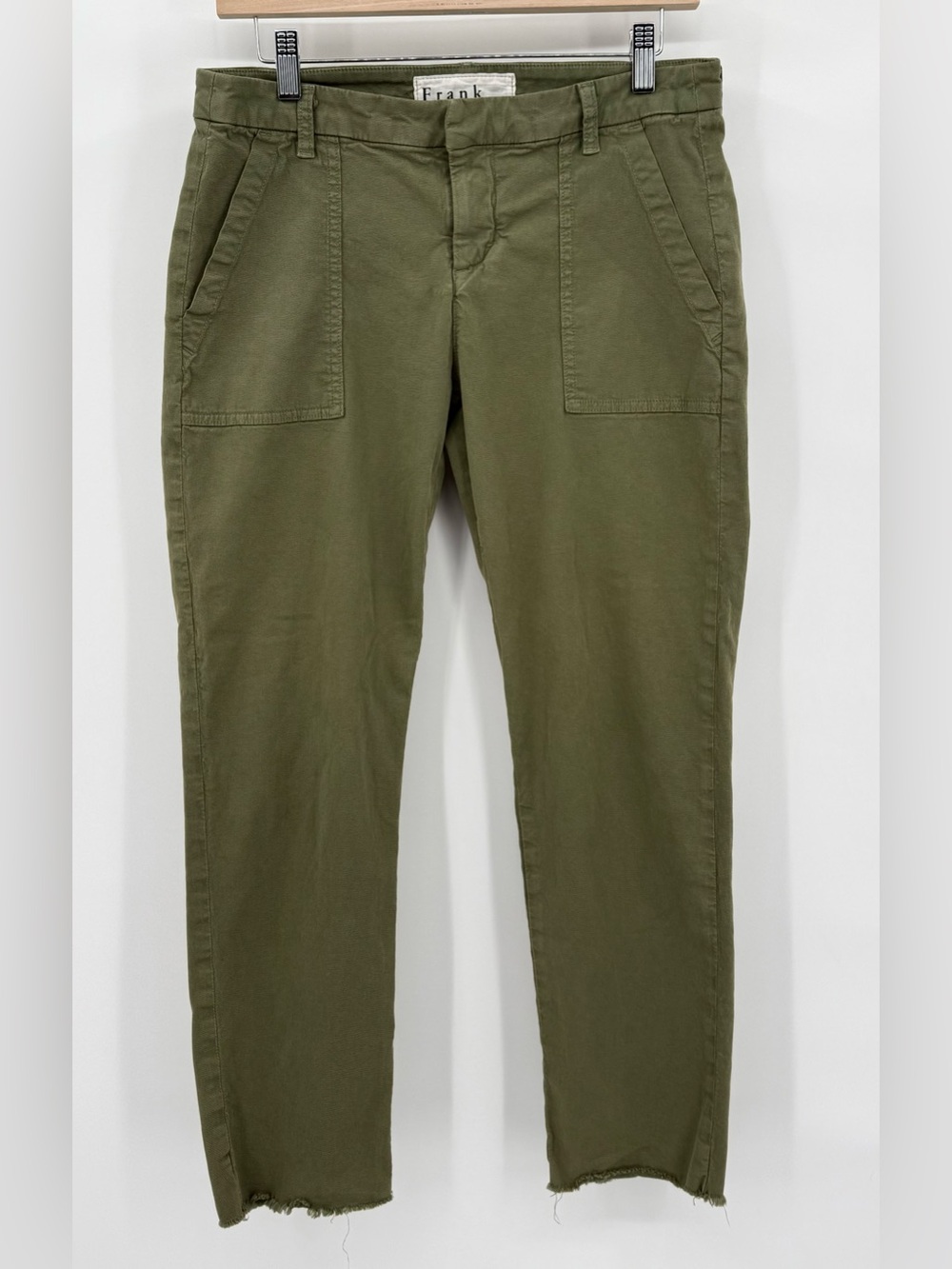 Frank & Eileen Blackrock Utility Pants Olive Green Italian Twill Cotton Size 8